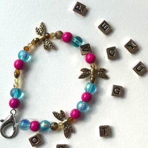 Personalized Beaded Initial Keychain Clasp, Pink & Blue beaded keychain, Personalized Gifts, Letter Name Bag Charms, Mom Gift, Birthday Gift