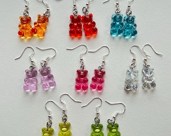 Pendientes de osito de goma, pendientes de caramelo, pendientes de postre dulce, regalos para ella, pendientes divertidos para niños, pendientes colgantes, pendientes de comida en miniatura