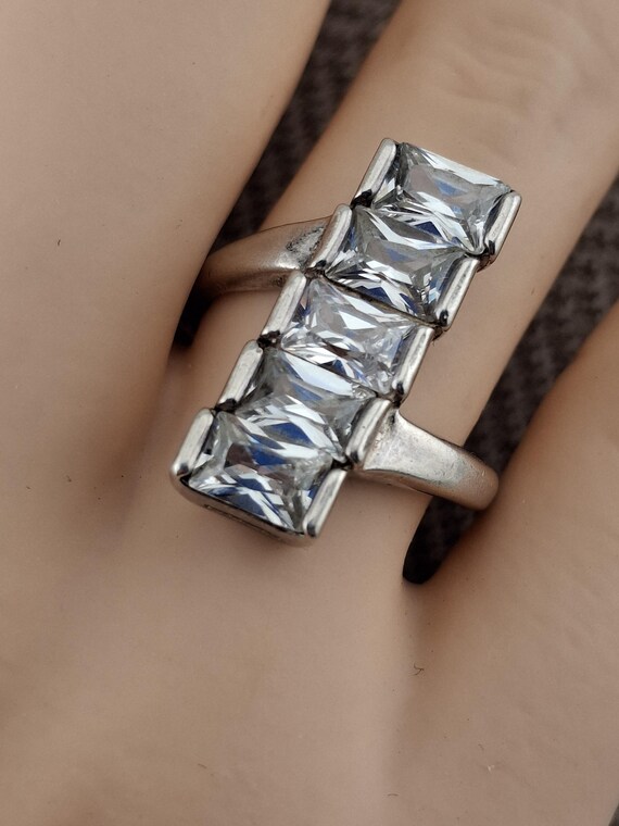 Sterling Silver Ring set with five large cubic Zi… - image 3