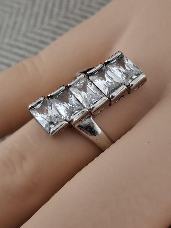 Sterling Silver Ring set with five large cubic Zi… - image 4