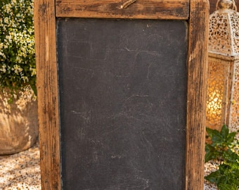 Echt vintage leistenen schoolbord 26 x 35 cm rustiek houten frame muurhangbord