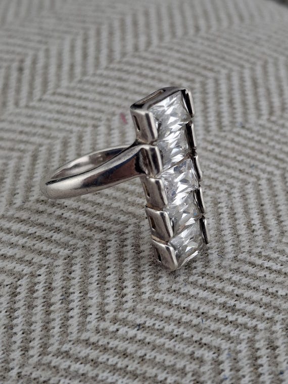 Sterling Silver Ring set with five large cubic Zi… - image 5