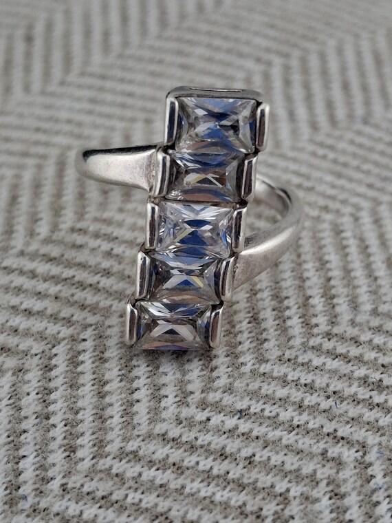 Sterling Silver Ring set with five large cubic Zi… - image 7