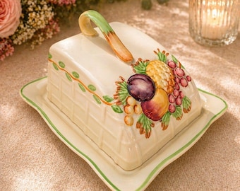Mantequera vintage de Staffordshire / Decoración de cocina estilo cabaña de frutas pintada a mano