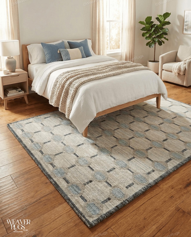 Langley Fine Wool Hand Tufted Grey and Blue Rug - for Living Room ...