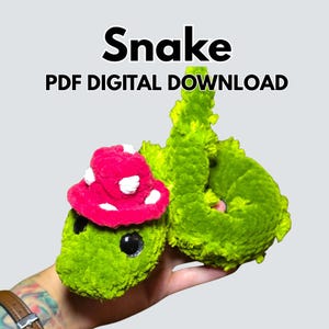 Patrón de crochet de serpiente hongo (PDF) – Descarga digital de serpiente amigurumi de peluche