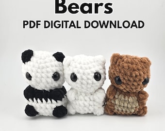 Mini Bear Crochet Pattern PDF – Amigurumi Set Digital Download – 3 Bear Patterns Bundle