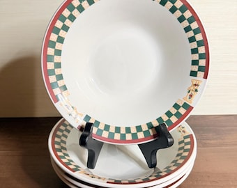 Zestaw 4 misek na płatki zbożowe w stylu vintage Betty Crocker Country Inn, miski Citation Stoneware Farmhouse Gingham, rustykalny zestaw naczyń kuchennych