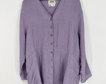FLAX Jeanne Engelhart Linen Tunic Medium Lagenlook Lavender I Am Happy