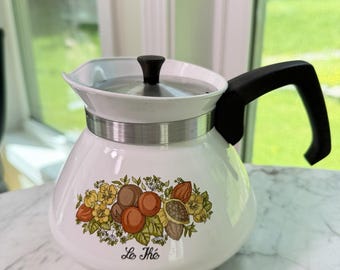 Tetera/tetera vintage CorningWare Spice O’ Life Le Thé P-104 con tapa, para 6 tazas, decoración de cocina de estilo campestre francés.