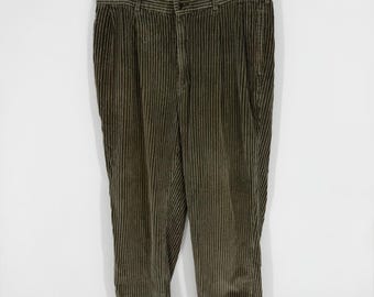 ヴィンテージ 90年代 Y2K コーデュロイパンツ メンズ 36x29 オリーブグリーン ワイド クリーミー プリーツ カフ付き バギー