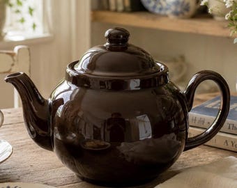 Vintage Brown Betty Teapot, English Cottage Stoneware, 1950s Tea Party Decor