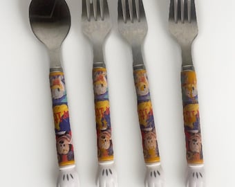 Cuchara y tenedores vintage de Mickey Mouse de Disney de los años 90, de plástico y acero inoxidable