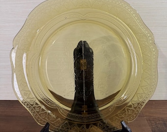 Vintage Yellow Depression Glass Plate 11" Federal Glass Patrician Spoke Pattern Amber 1930s Dinner Cake Platter Grandmillennial Decor