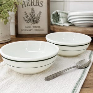 Vintage Pyrex Emerald Band Milk Glass Bowls (Set of 2) – Mid Century Tableware