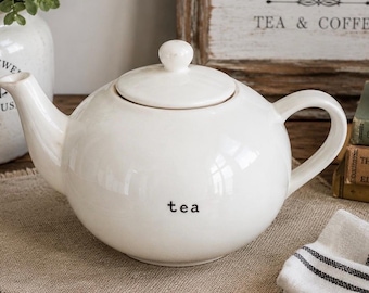 Vintage Ceramic Teapot Tea Lover Gift White Pottery Barn Coffee House Farmhouse Kitchen 8 Cup Tea Pot VTG 1990s