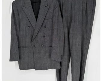 VTG 90s 100% wełniany dwurzędowy garnitur Strathmore Prince of Wales 44L 38x30