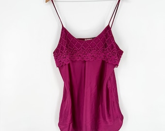 VTG 90s Y2K Intim Stimmungen Magenta Satin & Spitze Nachthemd / Chemise 1X Babydoll