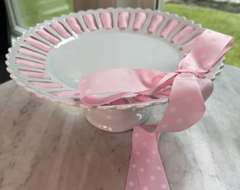 Support pour gâteau de mariage Godinger Antique Reflections 12 pouces piédestal support à dessert ruban interchangeable blanc vintage des années 1990
