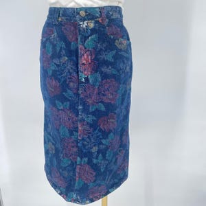 Vintage 90&#39;s Palmetto&#39;s Floral Denim Skirt Women&#39;s Size 9 BlueJean Midi