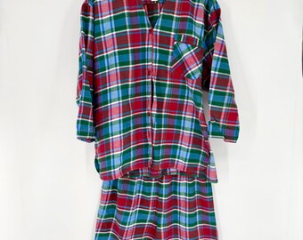 Pijama vintage de franela de 2 piezas de Victoria's Secret Gold Label de los años 80, con shorts y estampado a cuadros.