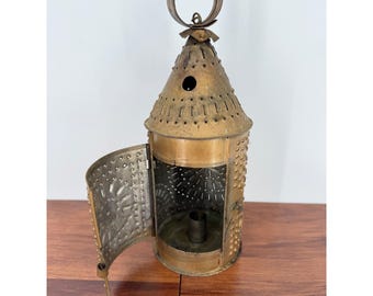 VTG 70s Colonial Revival Punched Brass Lantern - Paul Revere Style - Starburst