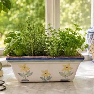 Vintage Val Do Sol Portugal Terra Cotta Herb Planter Rectangular Ceramic Window Box Floral Planter Cottage Garden Decor
