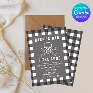 Bad 2 The Bone 招待状 | Bad To The Bone 招待状 | Skull 招待状 | Boy 招待状 | Black and White 招待状 | 編集可能なテンプレート