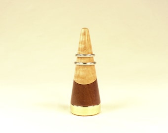 Ring Cone 3, Medium Size, Sapele Curly Maple Brass Base 3.4" Tall x 1.25" Dia.