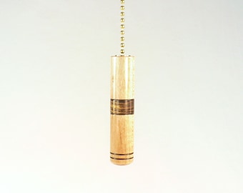 Wood Light Pull Spalted Maple Bocote 3" Tall .6" Diameter with Brass Chain in Pattern 5