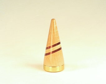 Ring Cone 5, Large Size, Curly Maple Purpleheart Brass 3.5" Tall x 1.5" Dia.