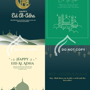 Eid Al Adha Grußkarten Instagram - 4er Set | Digitaler Download | Islamische Karten zum Opferfest | Printable Eid Mubarak Al Adha Cards