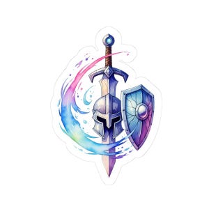 D&D Fighter Sticker | Watercolor RPG Decal | Dungeons and Dragons Warrior Art | Sword Shield Helmet | Tabletop Gaming Gift | Hero Class