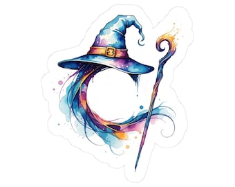 Pegatina de vinilo con sombrero y bastón de mago: Calcomanía de lanzador de hechizos de DnD