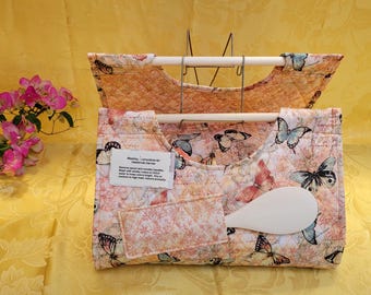 Casserole Carrier, butterflies on soft yellow/soft peach quilted fabric