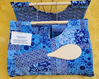 Casserole Carrier, shades of blue blocks quilted fabric