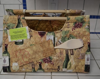 Casserole Carrier, grapes/wine bottles quilted fabric