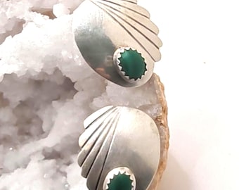Artisan Navajo signed Sterling Silver Malachite Earrings arrings. Rare find.