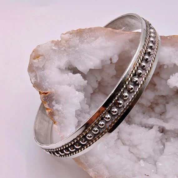Taxco Mexico 925 Sterling Silver Mixed Metal Beaded Rope Bangle