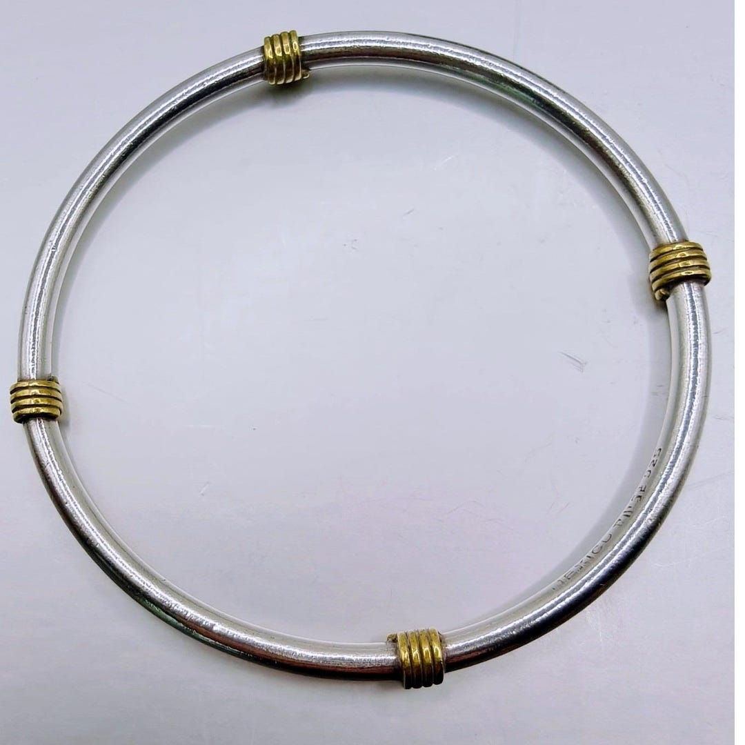 アクセサリー Vintage Mexico Sterling Bangle Vintage Mexico 925 Sterling Silver Bangle Bracelet Gold Tone