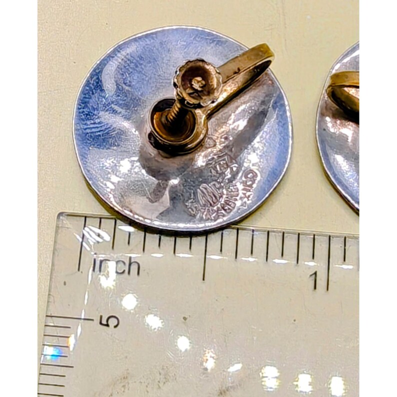 Vintage Taxco Mexico Sterling Silver Abalone Inlay Screw Back Earrings 6.36g image 6