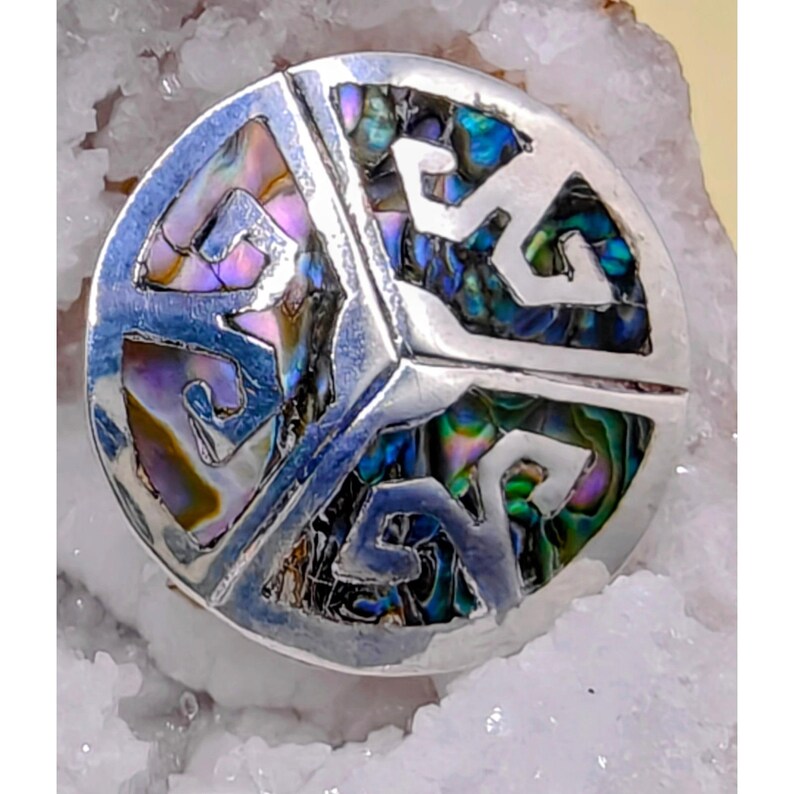 Vintage Taxco Mexico Sterling Silver Abalone Inlay Screw Back Earrings 6.36g image 9