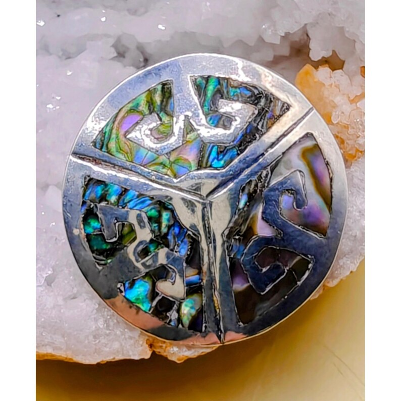 Vintage Taxco Mexico Sterling Silver Abalone Inlay Screw Back Earrings 6.36g image 2