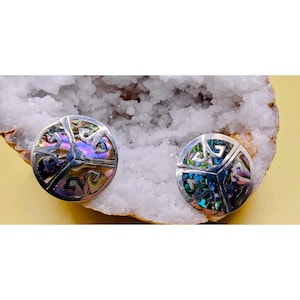 Vintage Taxco Mexico Sterling Silver Abalone Inlay Screw Back Earrings 6.36g image 1