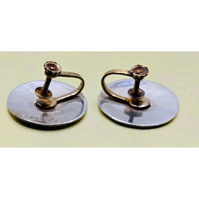 Vintage Taxco Mexico Sterling Silver Abalone Inlay Screw Back Earrings 6.36g image 4