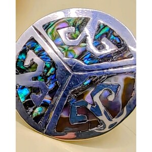Vintage Taxco Mexico Sterling Silver Abalone Inlay Screw Back Earrings 6.36g image 8