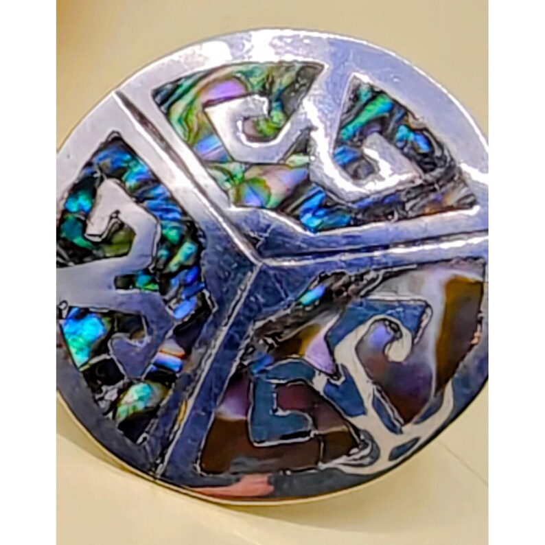 Vintage Taxco Mexico Sterling Silver Abalone Inlay Screw Back Earrings 6.36g image 8