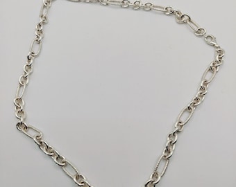 Artisan Sterling Silver Mixed Textured Link Chain Necklace 18 Inch 43.35g