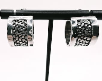 Lois Hill-Style 925 Sterling Silver Woven Basketweave Wide Hoop Earrings 14g