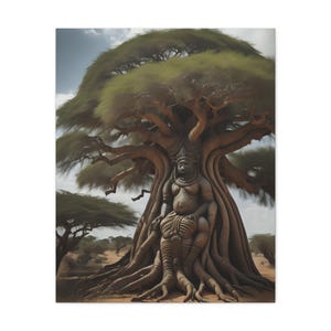 Arte en lienzo, Árbol de la Vida Ancestral Africano, Lienzo Mate Estirado, 1 25&quot;, Decoración de pared de herencia africana, Arte étnico para el hogar, Don espiritual,